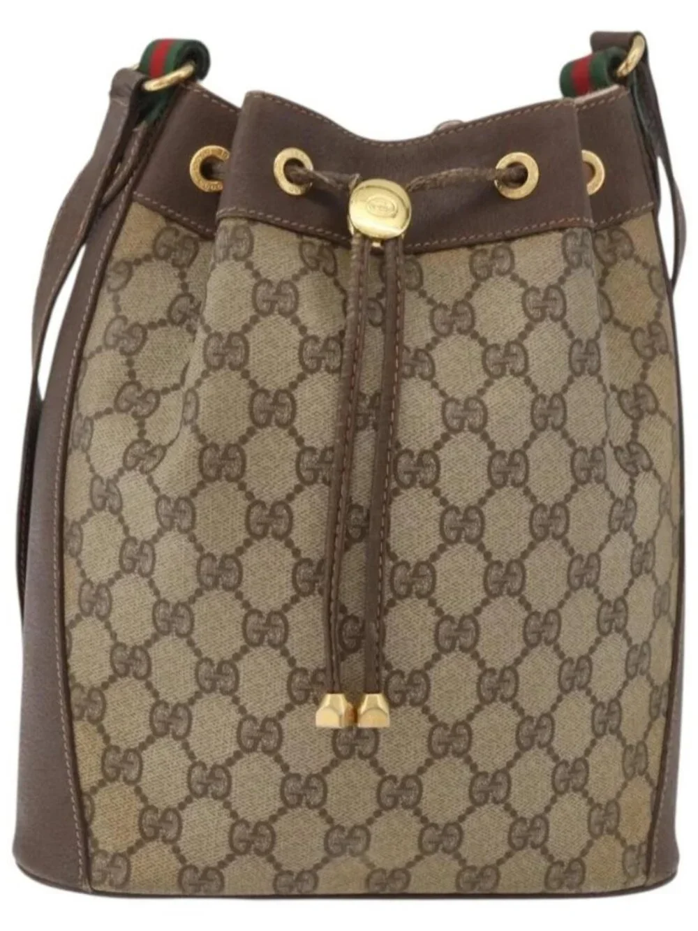 GUCCI GG Supreme Web Sherry Line Bag PVC Beige Gold 164 02 034 Auth